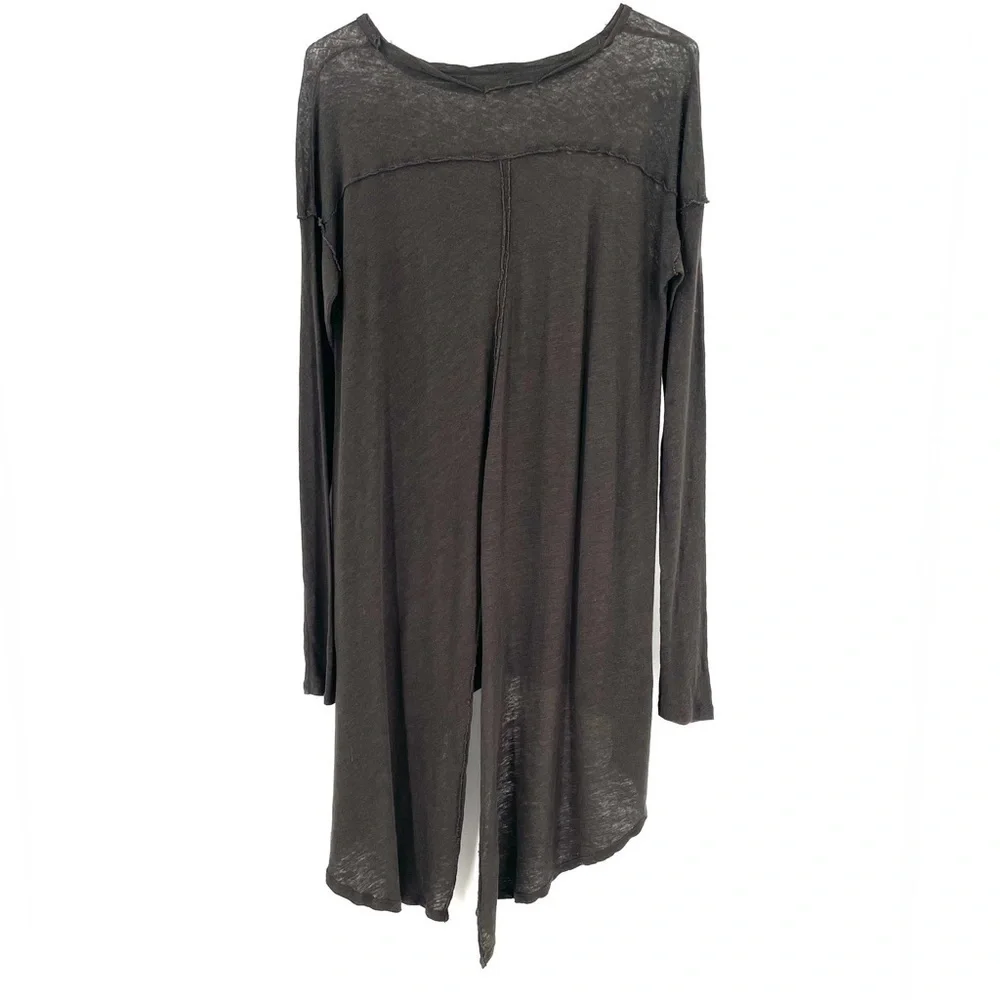 WE THE FREE PEOPLE Olive Green Split Back Long Sleeve Tunic High Low Trapeze Top
